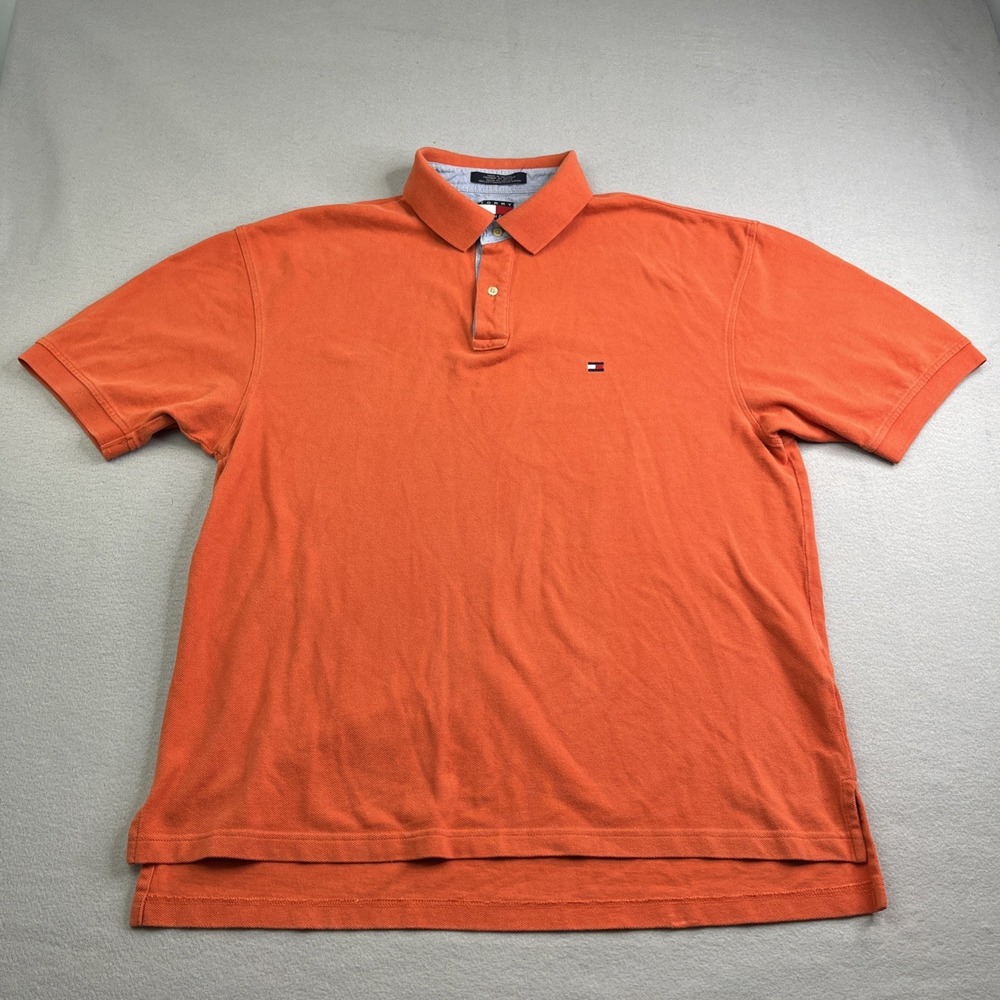 Tommy Hilfiger Men's XL Polo Shirt 100% Cotton Orange Casual Short Sleeve